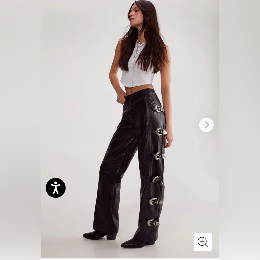 Nasty Gal Distressed Faux Leather Buckle Detail Trouser